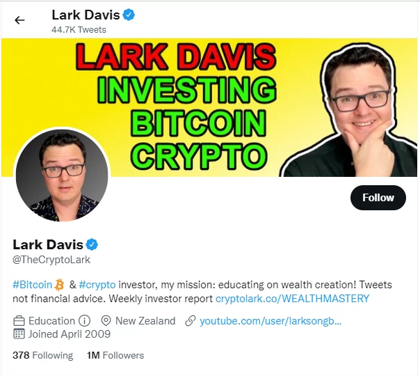 Lark Davis Crypto twitter influencer