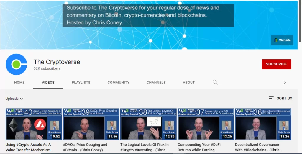 One of the best crypto channel The Cryptoverse dashboard